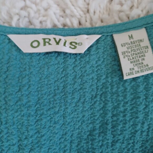Orvis Medium Teal Crinkle Knit Cardigan One Button Lightweight Travel Jacket - Picture 2 of 5